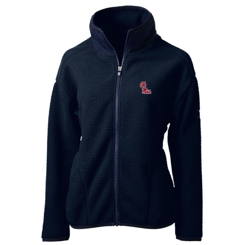 Ole Miss Cutter & Buck Ladies Cascade Eco Sherpa Navy Full Zip