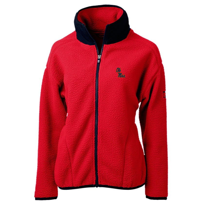 Ole Miss Cutter & Buck Ladies Cascade Eco Sherpa Red Full Zip