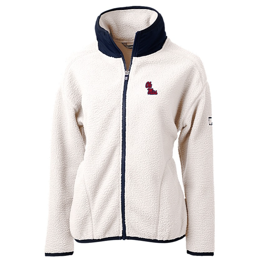 Ole Miss Cutter & Buck Ladies Cascade Eco Sherpa White Full Zip