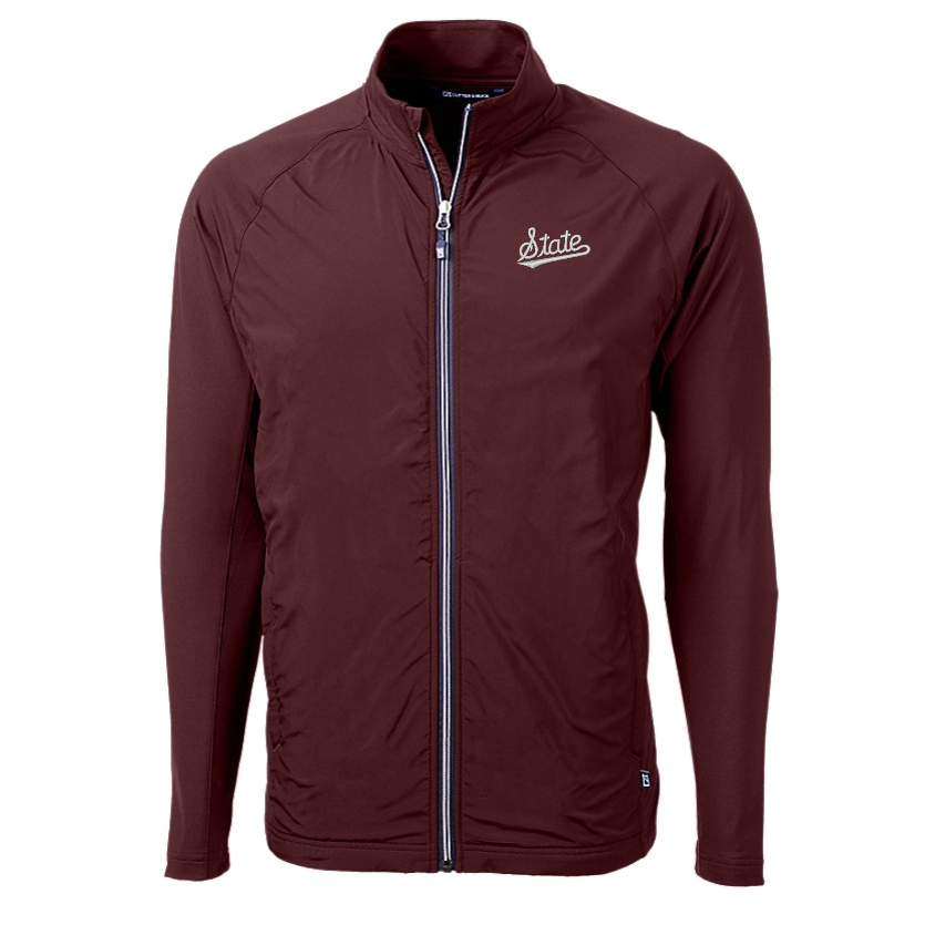 Mississippi State Cutter & Buck Adapt Hybrid Eco Knit Maroon Full Zip