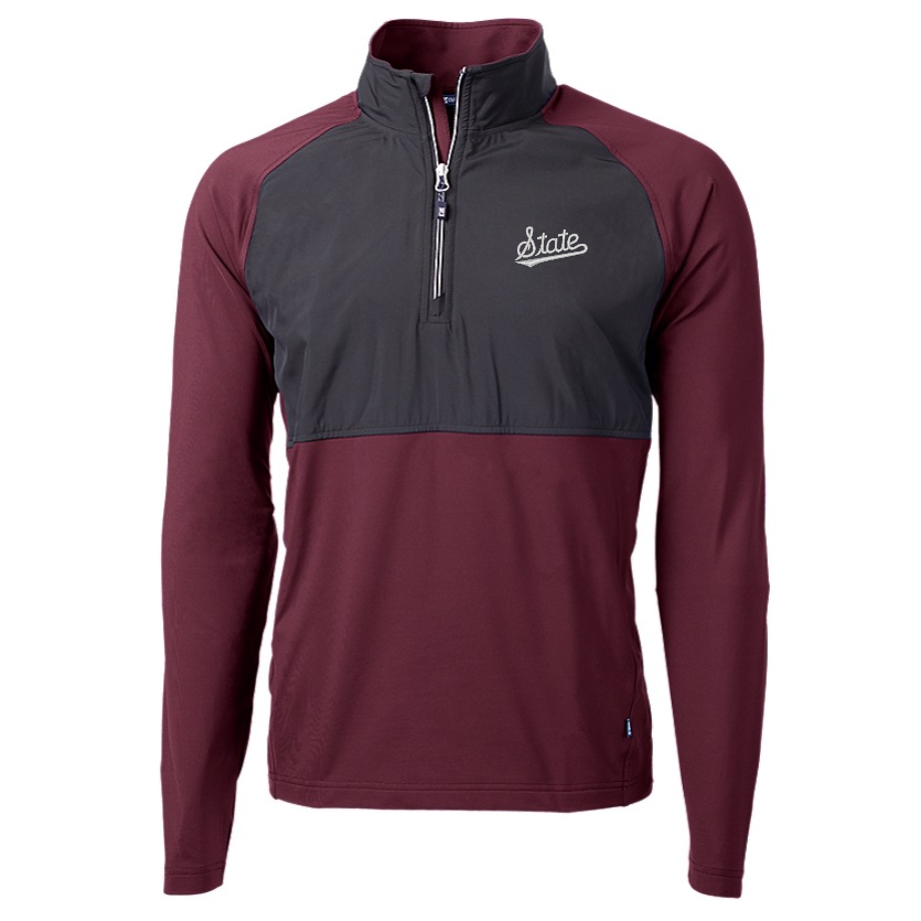 Mississippi State Cutter & Buck Adapt Hybrid Eco Knit Maroon 1/4 Zip