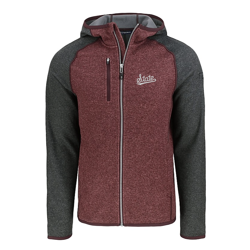 Mississippi State Cutter & Buck Mainsail Hooded Maroon/Grey Full Zip