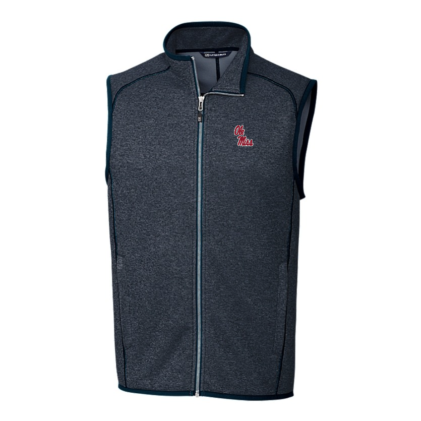 Ole Miss Cutter & Buck Mainsail Sweater-Knit Navy Full Zip Vest