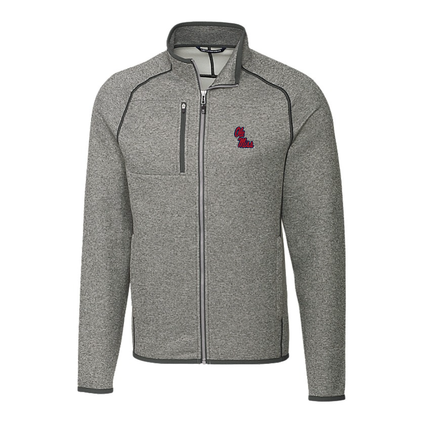 Ole Miss Cutter & Buck Mainsail Sweater-Knit Grey Full Zip