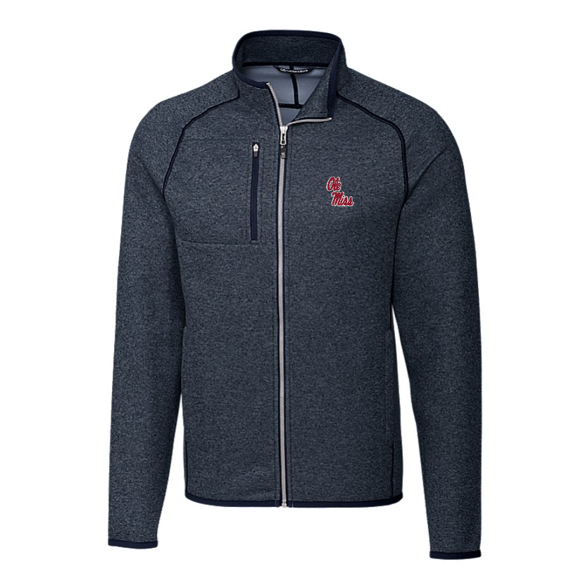 Ole Miss Cutter & Buck Mainsail Sweater-Knit Navy Full Zip