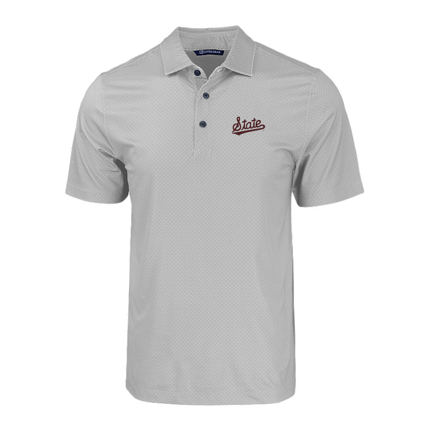 Mississippi State Cutter & Buck Pike Geo Print Grey Polo