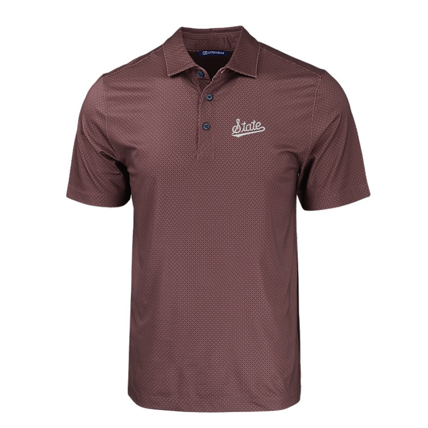 Mississippi State Cutter & Buck Pike Geo Print Maroon Polo