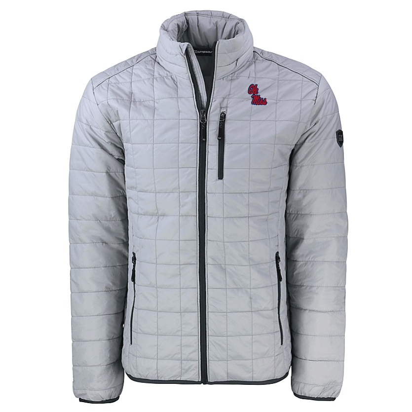 Ole Miss Cutter & Buck Rainier Grey Eco Insulated Full Zip Puffer