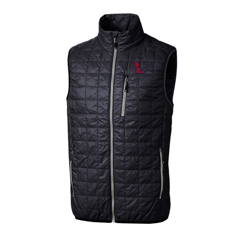 Ole Miss Cutter & Buck Rainier Navy Eco Insulated Full Zip Puffer Vest
