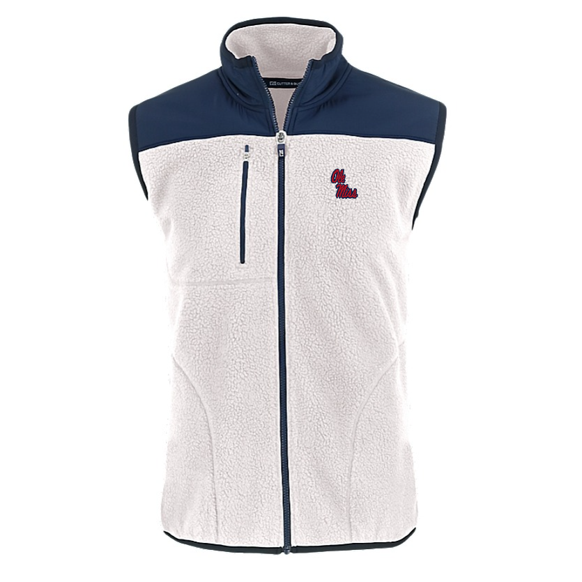 Ole Miss Cutter & Buck Cascade Eco Sherpa Full Zip White/Navy Vest