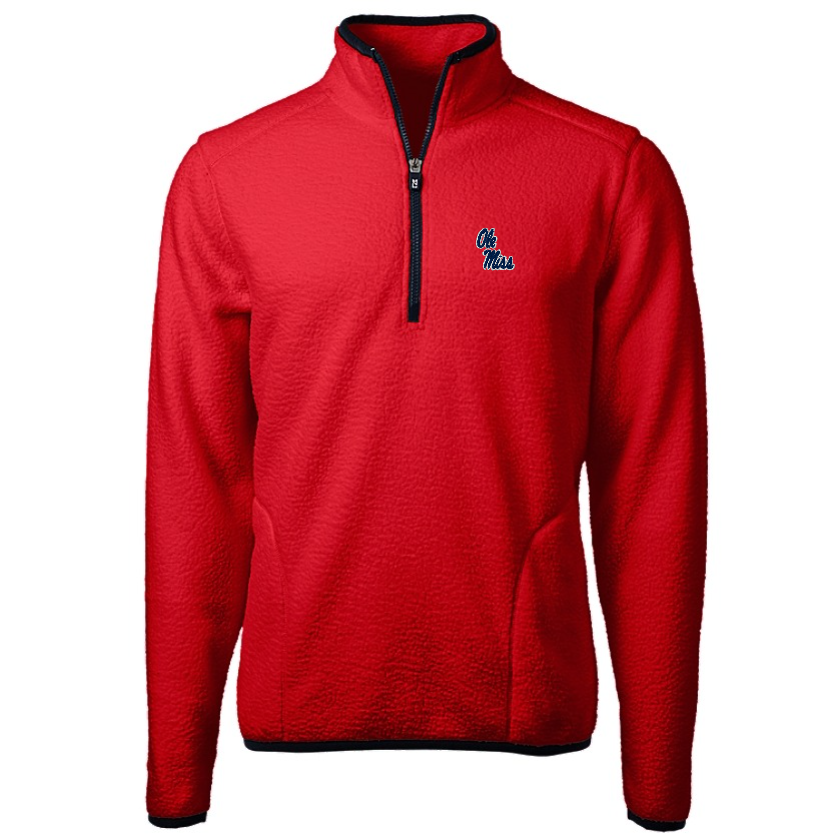 Ole Miss Cutter & Buck Cascade Eco Sherpa Red 1/4 Zip