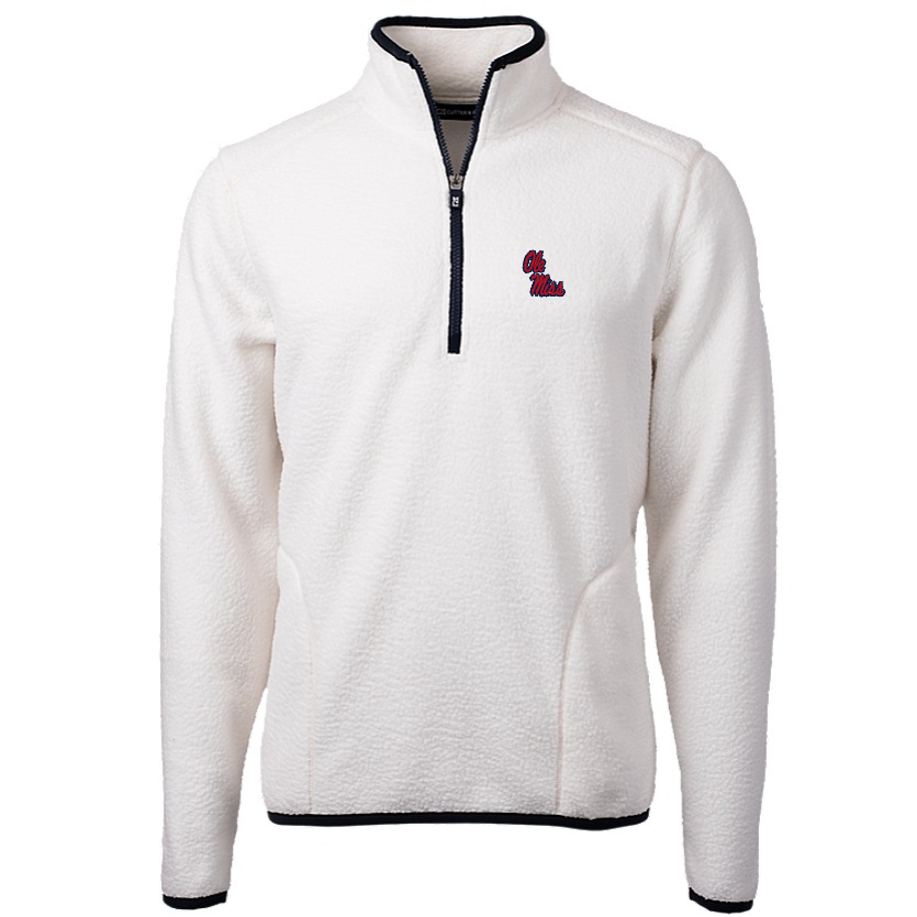 Ole Miss Cutter & Buck Cascade Eco Sherpa White 1/4 Zip