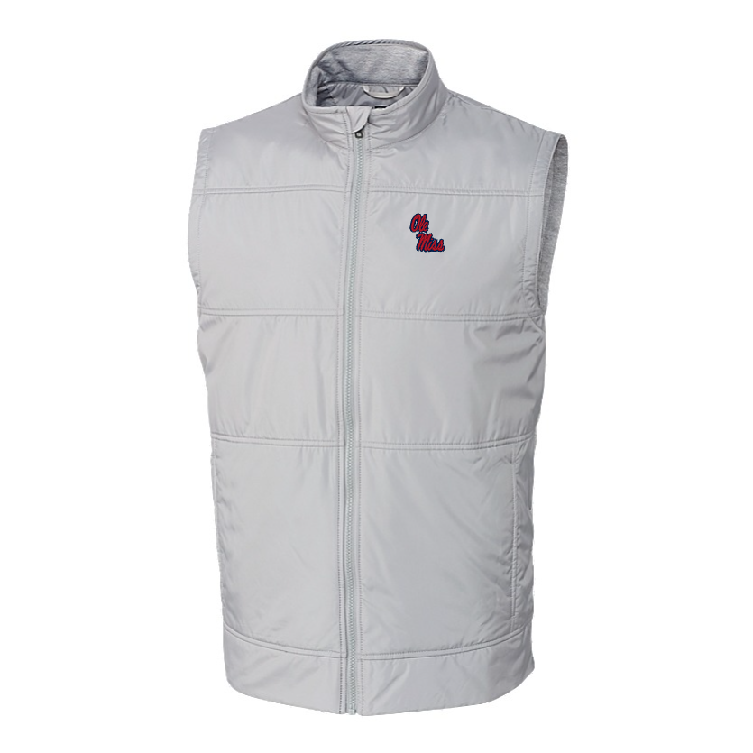 Cutter and Buck Stealth Quilted Grey Full Zip Windbreaker Vest Ole Miss