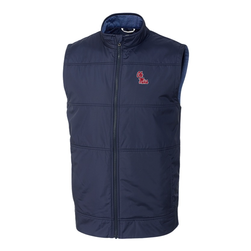 Ole Miss Cutter & Buck Stealth Quilted Navy Full Zip Windbreaker Vest