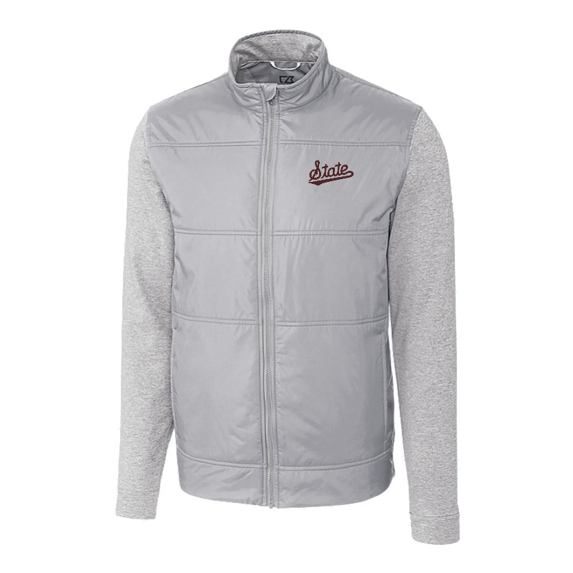 Cutter and Buck Stealth Quilted Grey Full Zip Windbreaker MS State