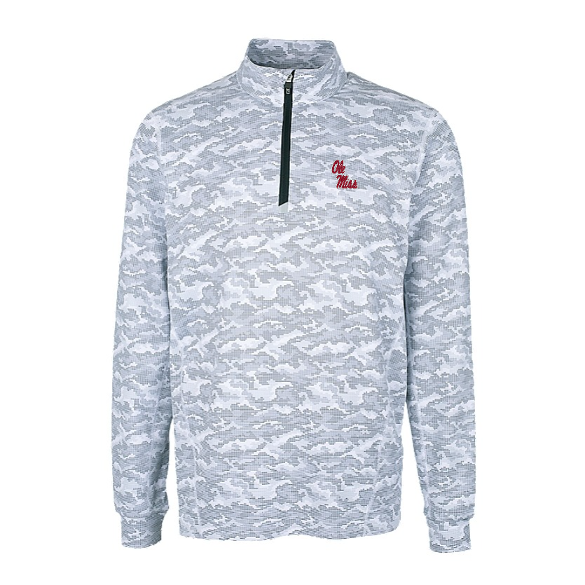 Ole Miss Cutter & Buck Traverse Camo Charcoal Grey 1/4 Zip