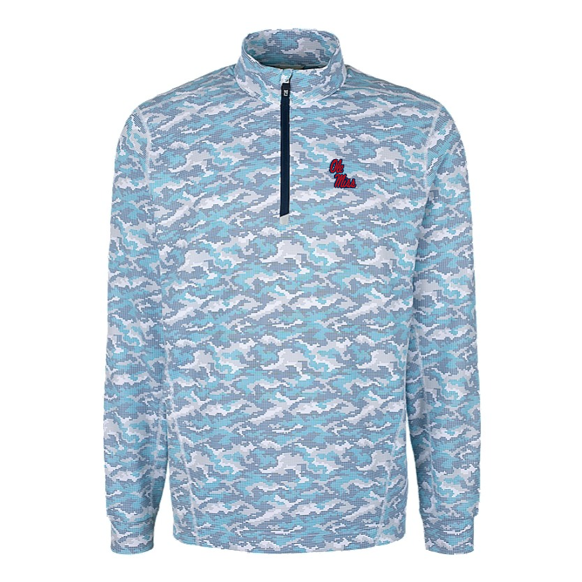 Ole Miss Cutter & Buck Traverse Camo Powder Blue 1/4 Zip