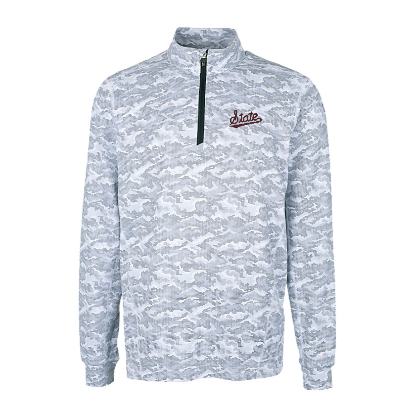 Mississippi State Cutter & Buck Traverse Camo Charcoal Grey 1/4 Zip
