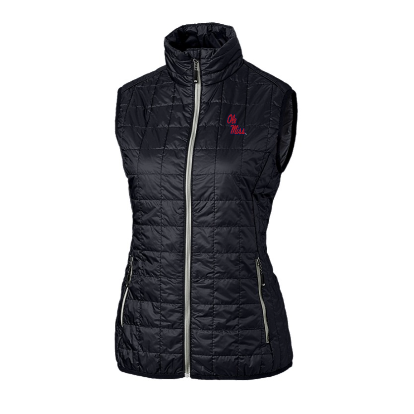 Ole Miss Cutter & Buck Ladies Rainier Navy Eco Insulated Full Zip Puffer Vest
