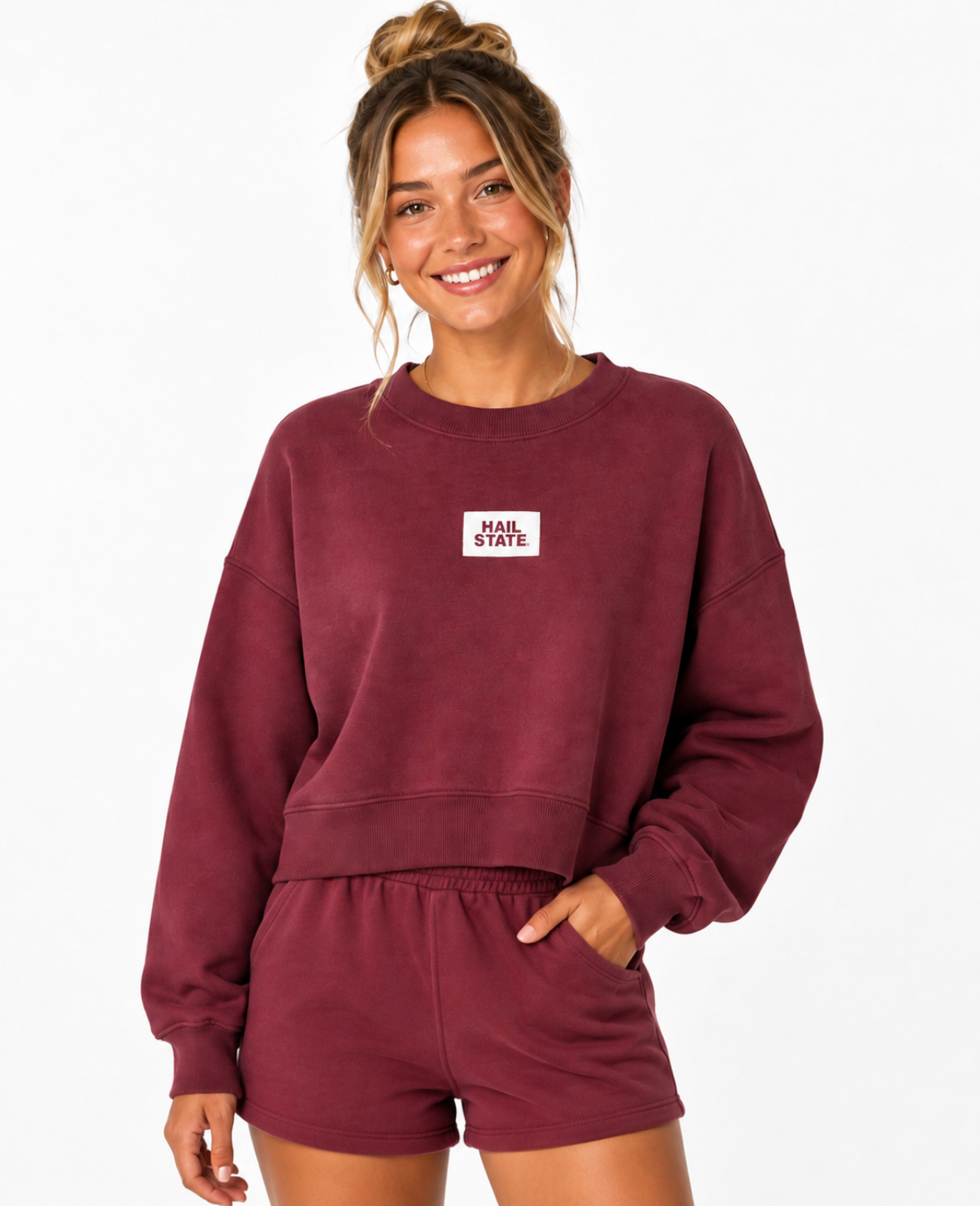 The Becca Sweatshirt - Maroon with Hail State Patch
