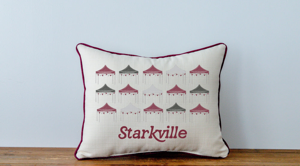 Little Birdie Mississippi State Tailgating Tents Hometown Pillow with Maroon Piping