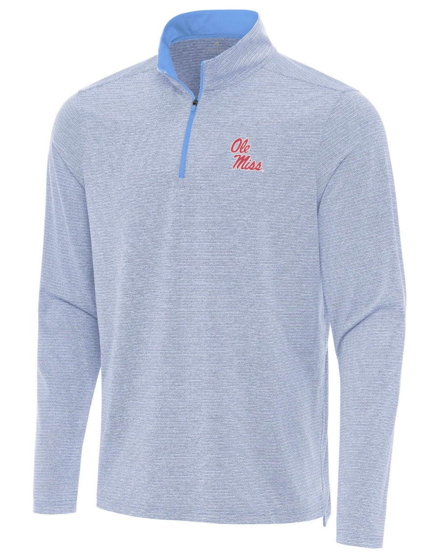 Antigua Ole Miss Powder Blue and White Changeover 1/4 Zip with Ole Miss Stack Script