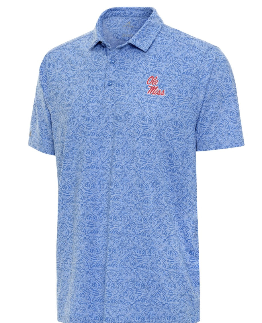 Antigua Ole Miss "Tentril" Powder Blue Polo with Stack Script