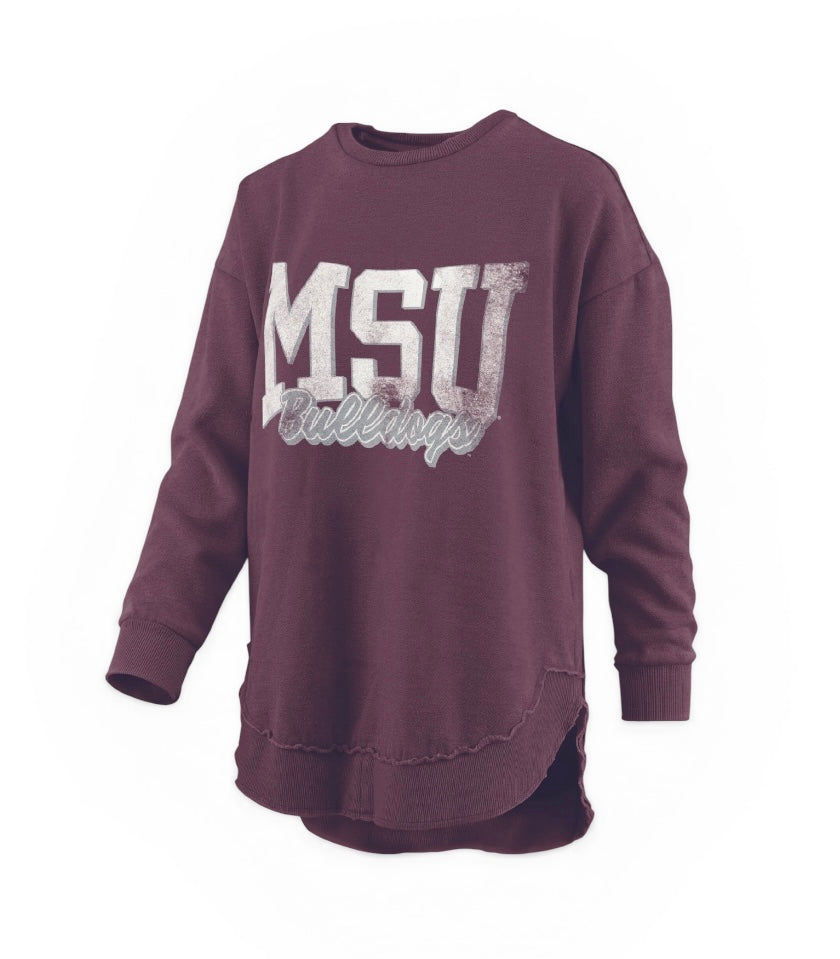 Pressbox Mississippi State "Tacoma" Hi-Lo Crewneck Sweatshirt
