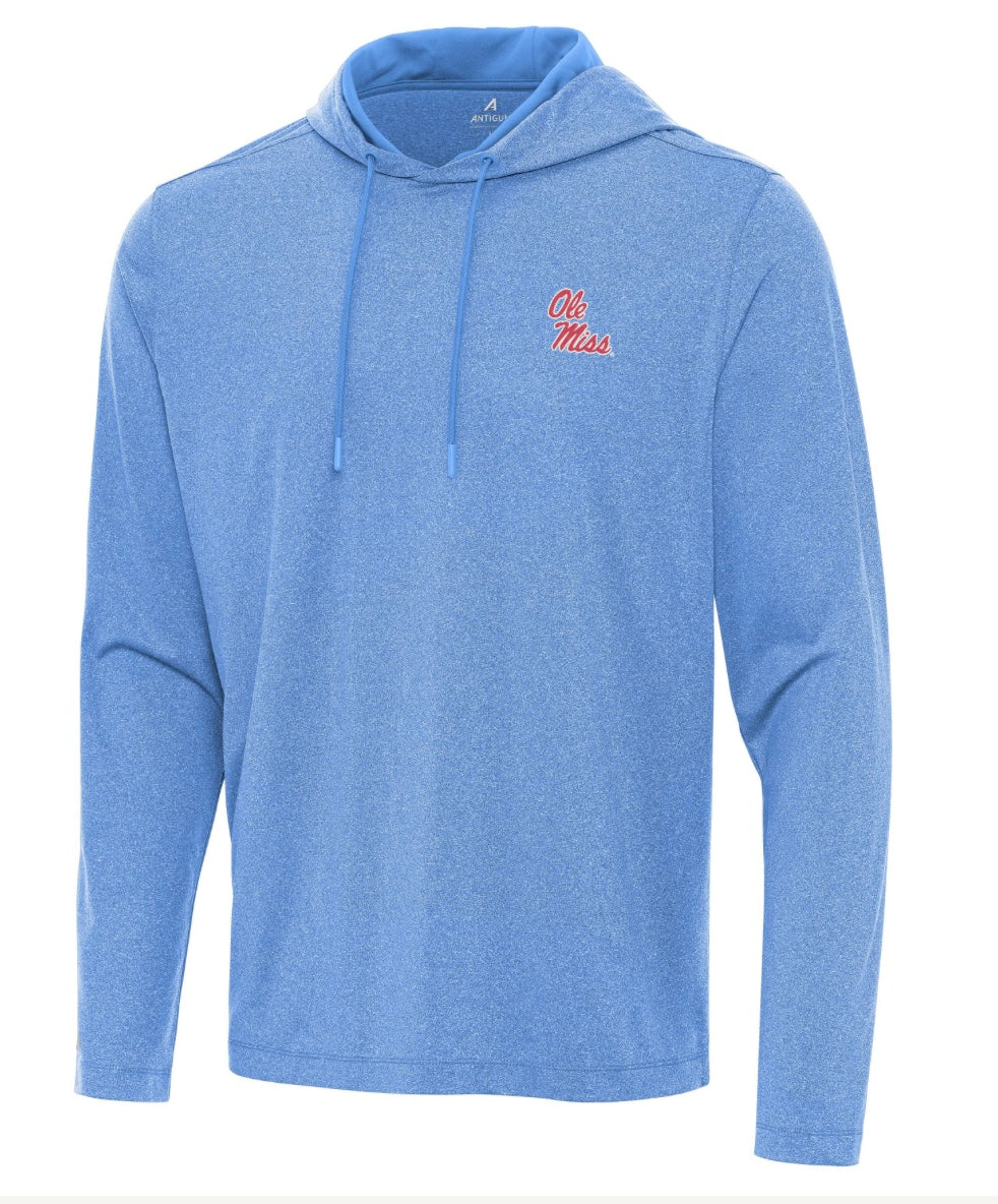 Antigua Ole Miss Kinetic Pullover Hoodie - Powder Blue with Stack Script