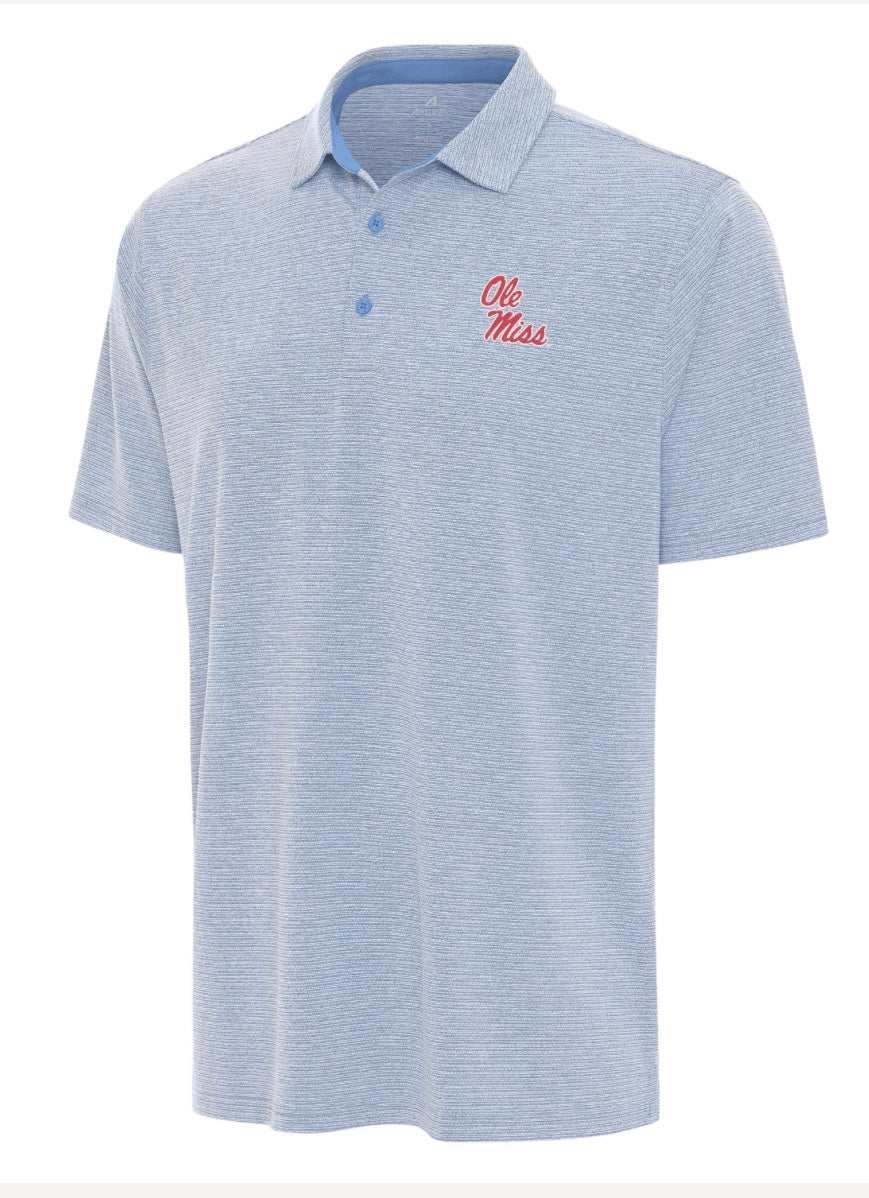 Antigua Ole Miss "Changeover" Polo -  Powder Blue with Stack Script