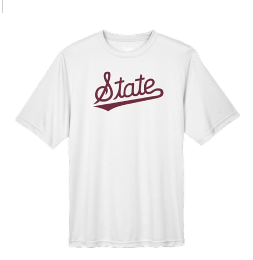 Mississippi State Adult Dri-Fit Tee - White with State Script