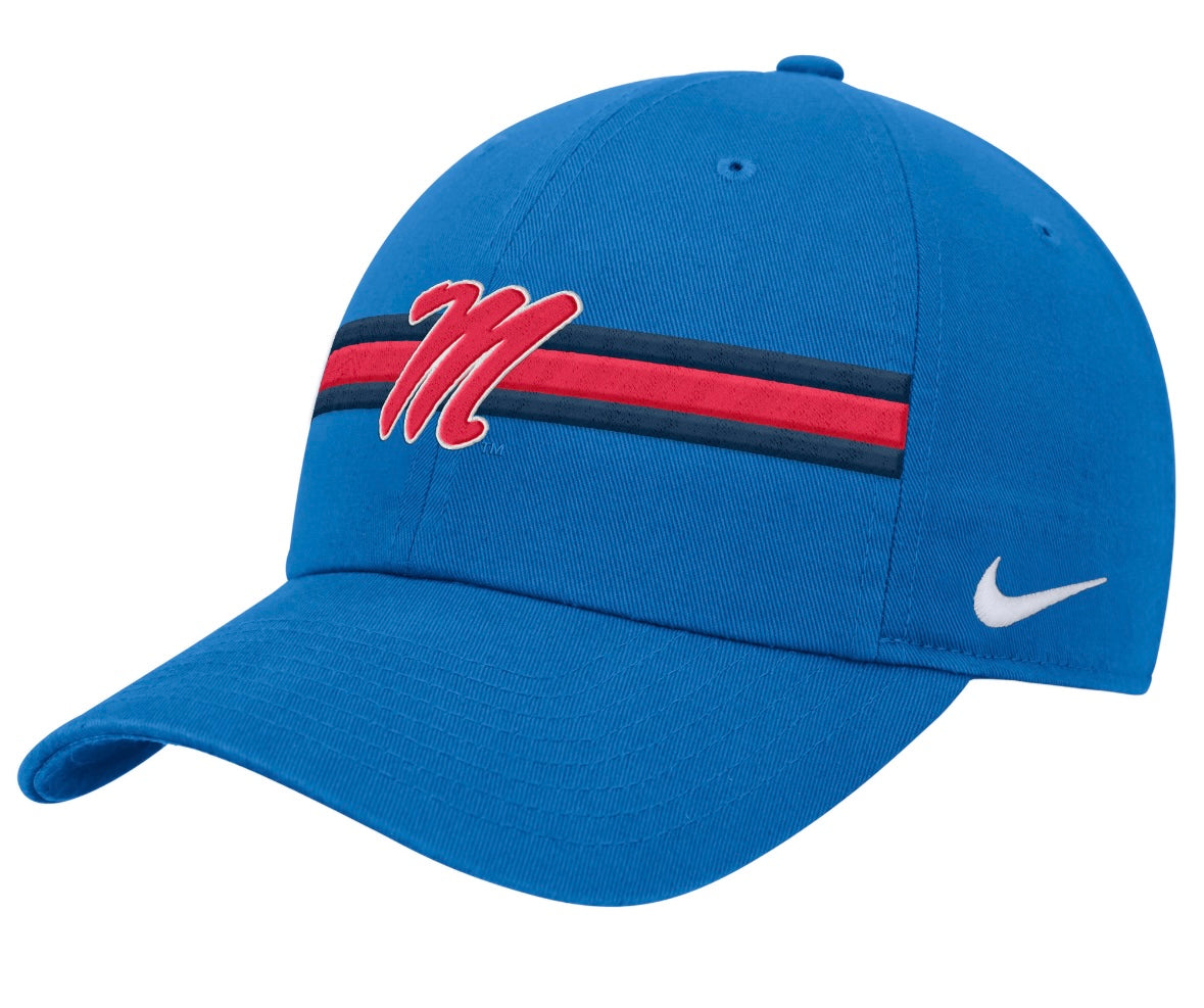 Nike Ole Miss Club Cap - Italy Blue with M and Navy and Red Stripe
