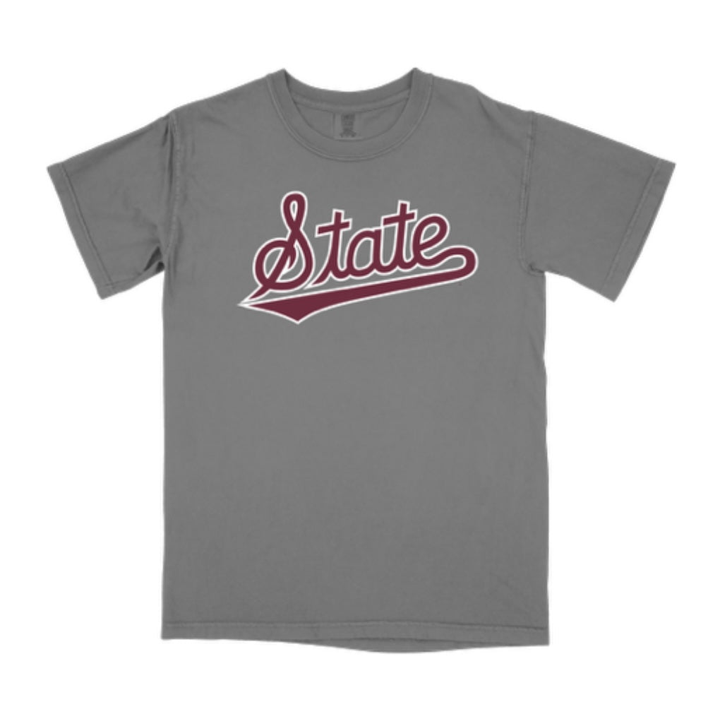 Comfort Color Adult Mississippi State Tee - Grey with State Script