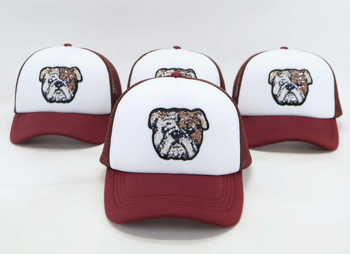 Mississippi State Sequin Bulldog Trucker Hat - Maroon