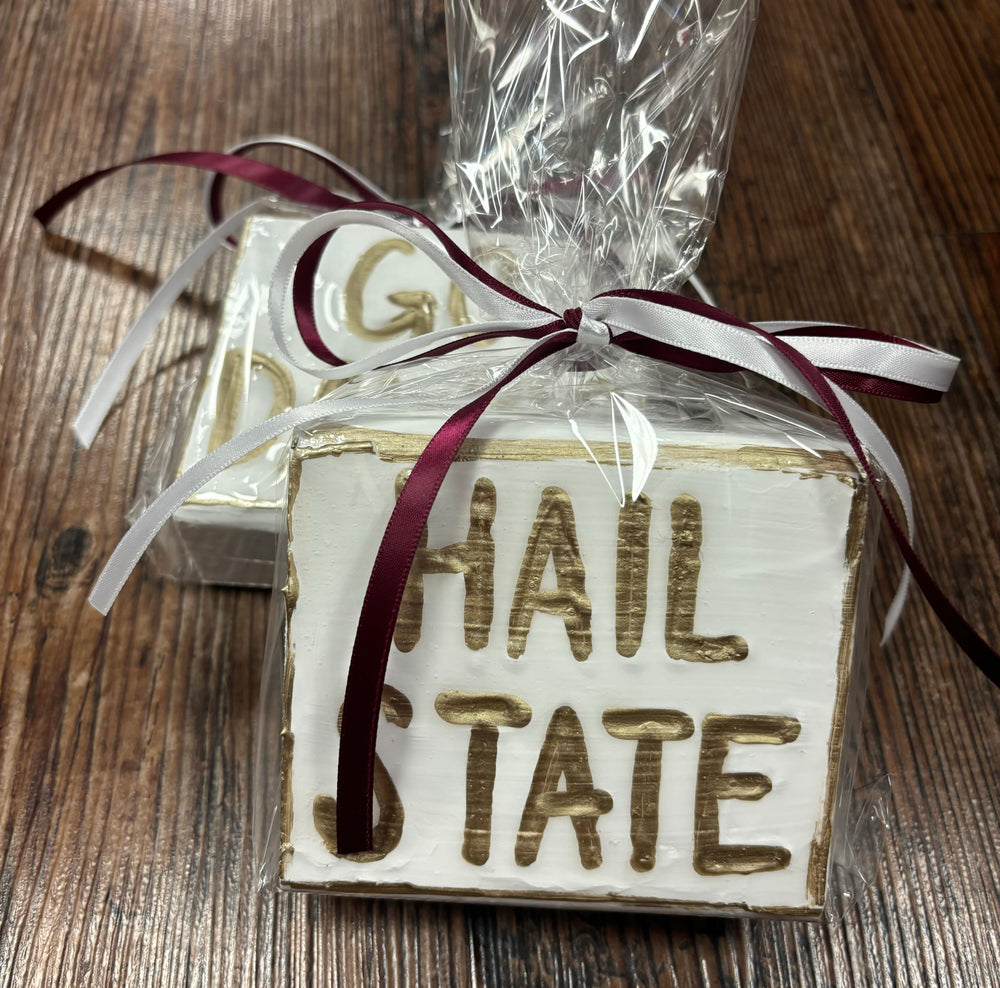 Hand Painted “Hail State” 4x4 Wood Block