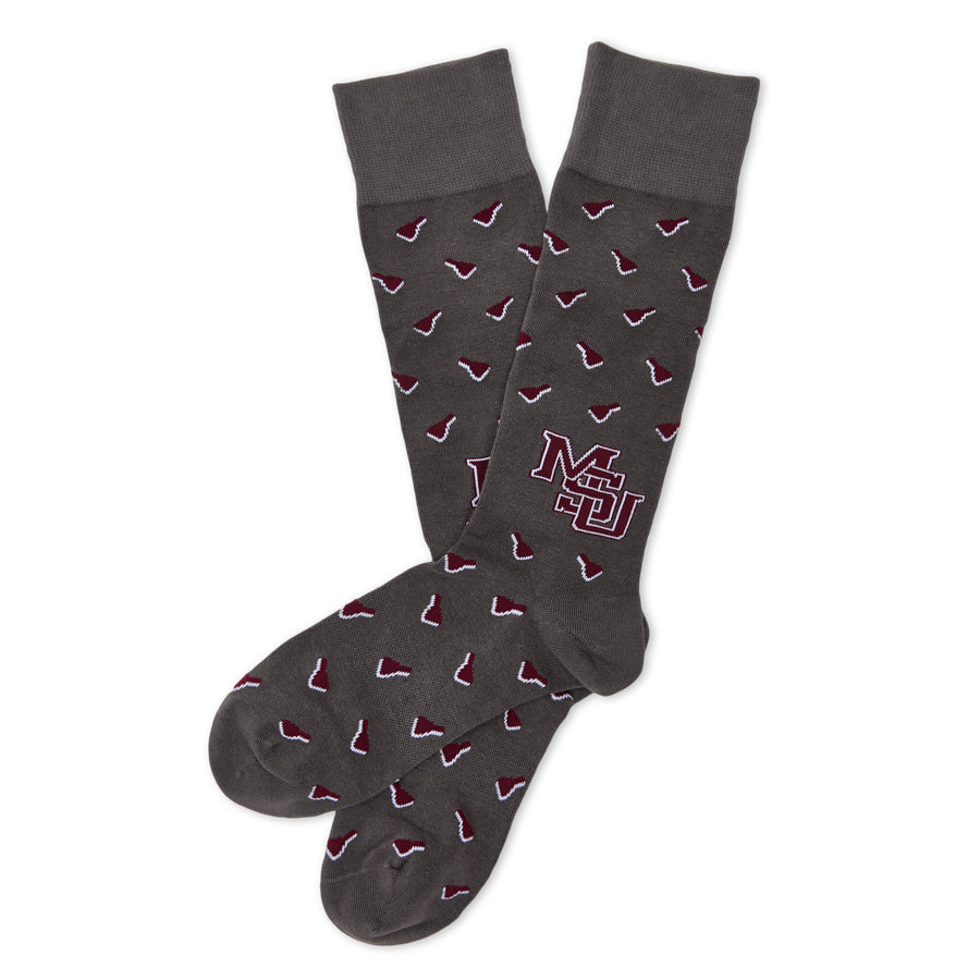 Mississippi State Gray Dress Socks with Interlocking MSU and Cowbells