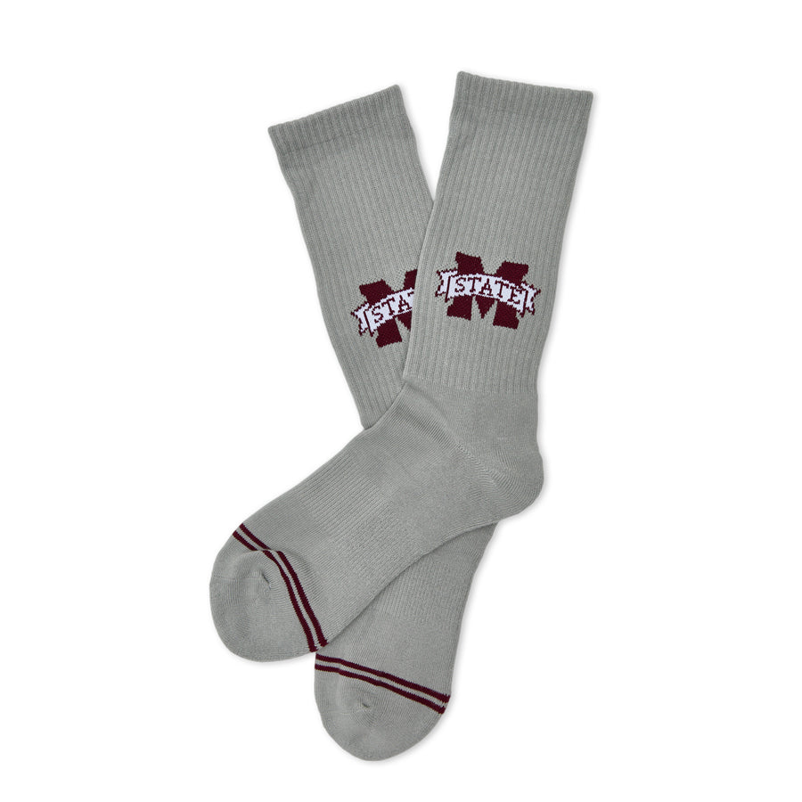 Mississippi State Gray Casual Socks with M State Banner