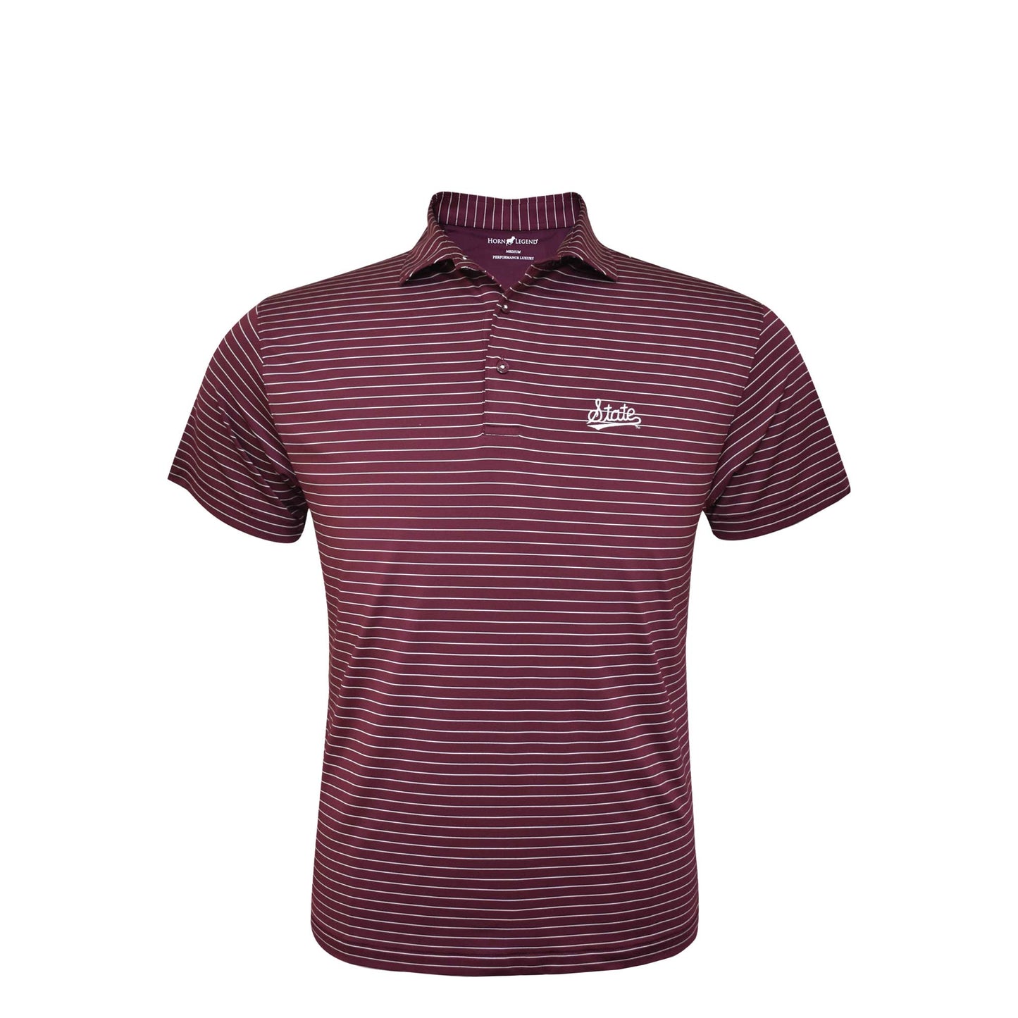 
                  
                    Horn Legend Maroon Polo with white Stripe - State Script
                  
                