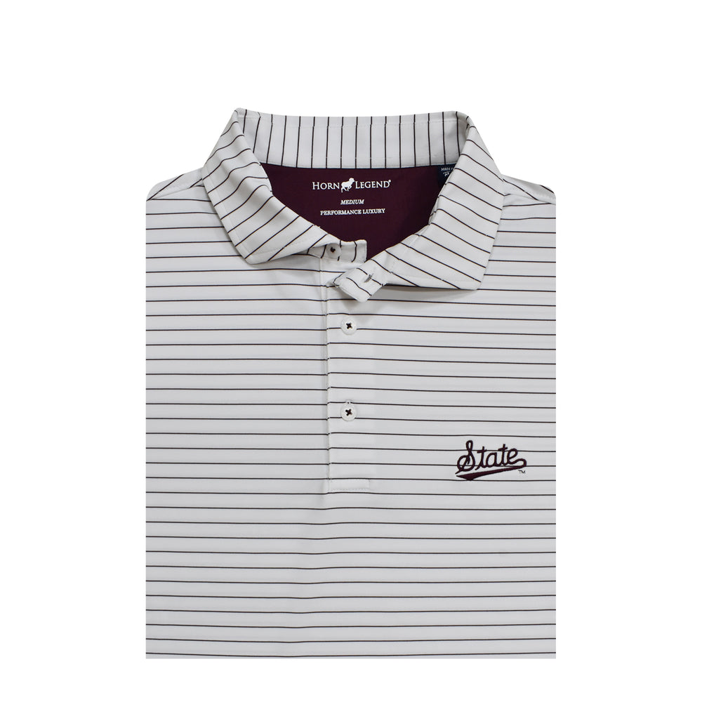 Horn Legend White Polo with Small Maroon Stripe - State Script