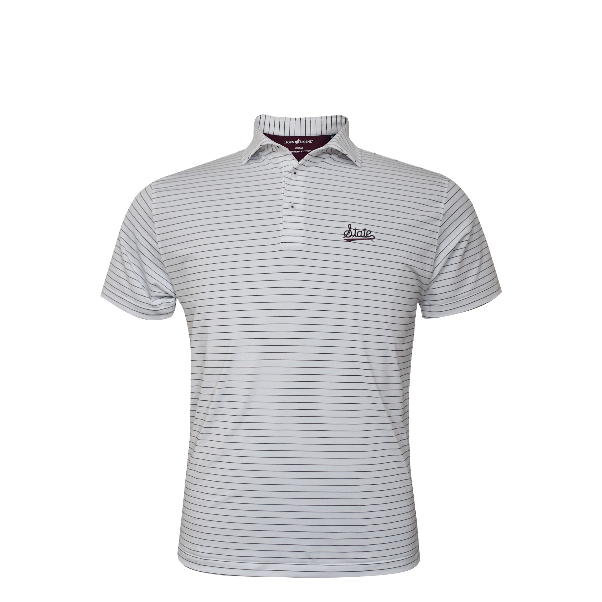 Horn Legend White Polo with Small Maroon Stripe - State Script