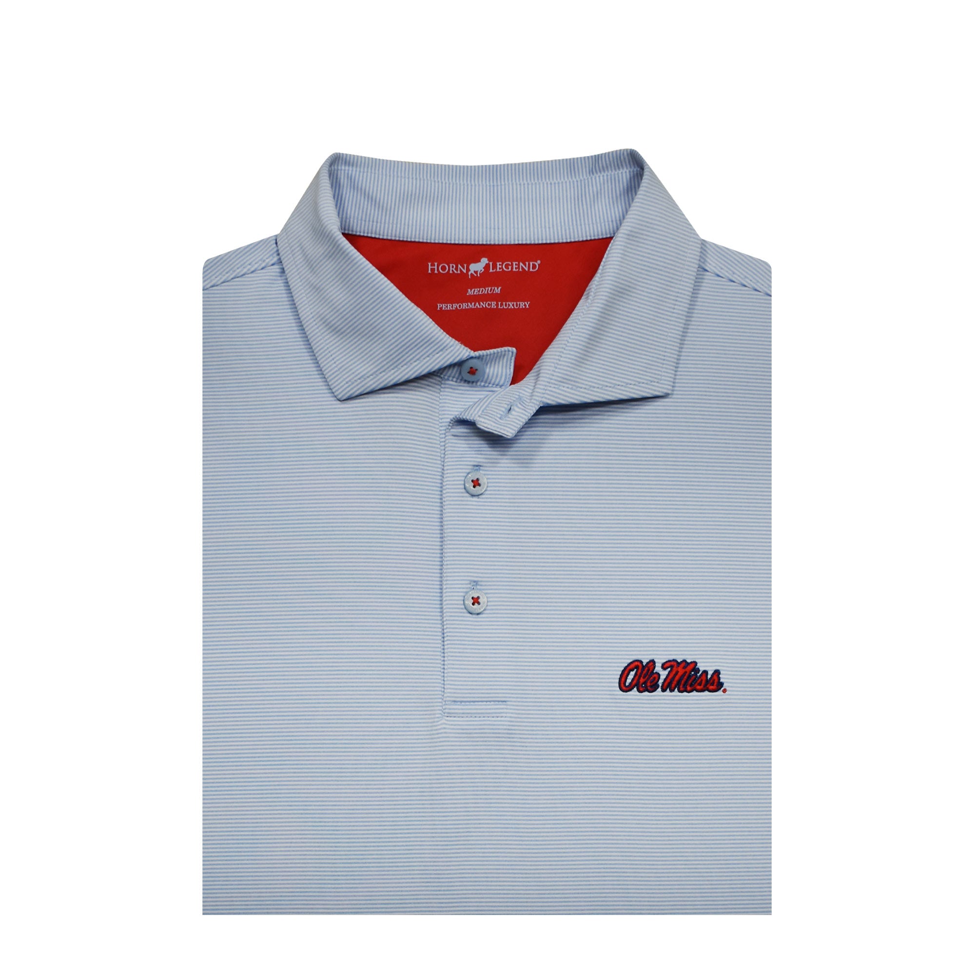 Horn Legend Ole Miss Polo - Powder Blue/ White Striped