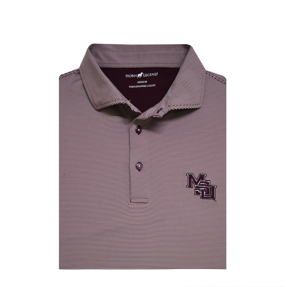 Horn Legend Maroon and White Interlocking MSU Polo