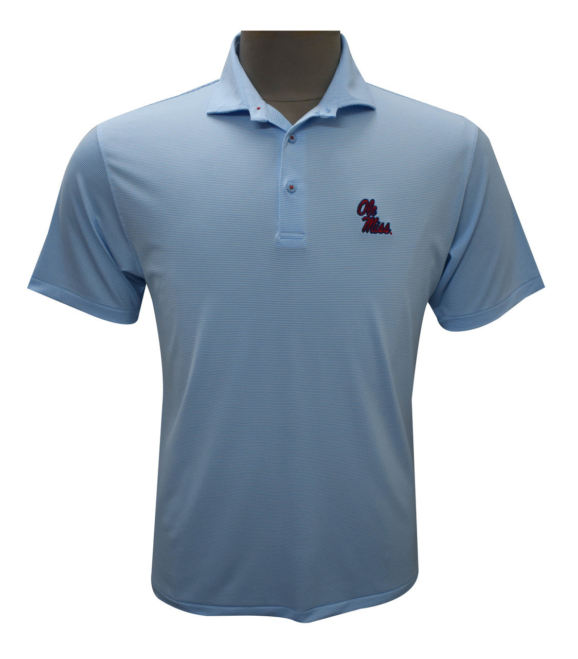 Horn Legend Powder Blue/White Stripe Stack Script Polo
