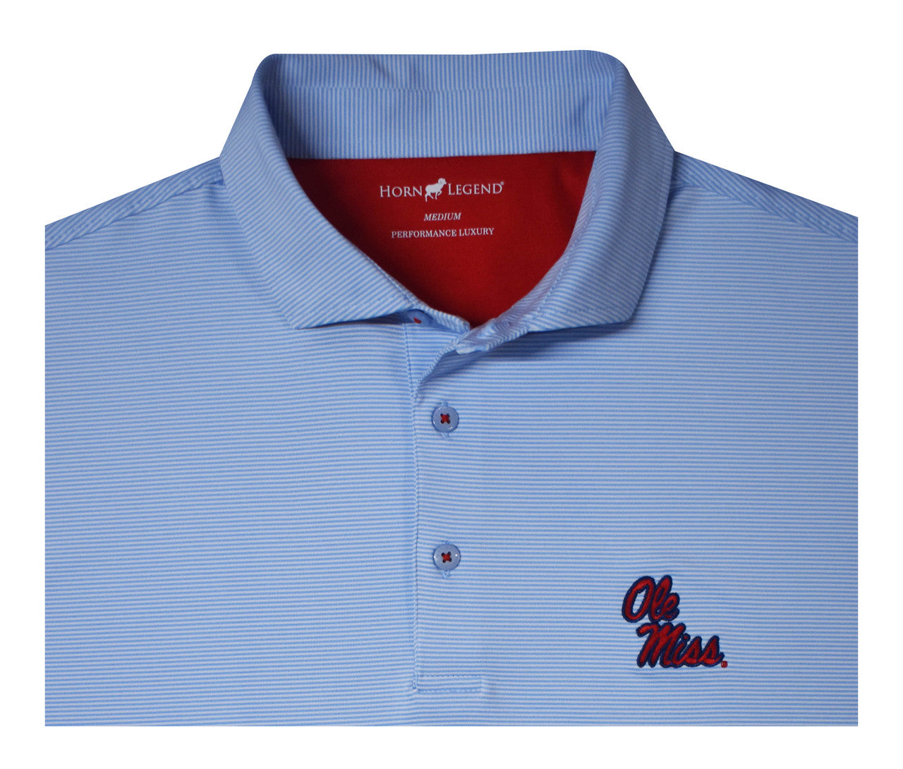 Horn Legend Powder Blue/White Stripe Stack Script Polo