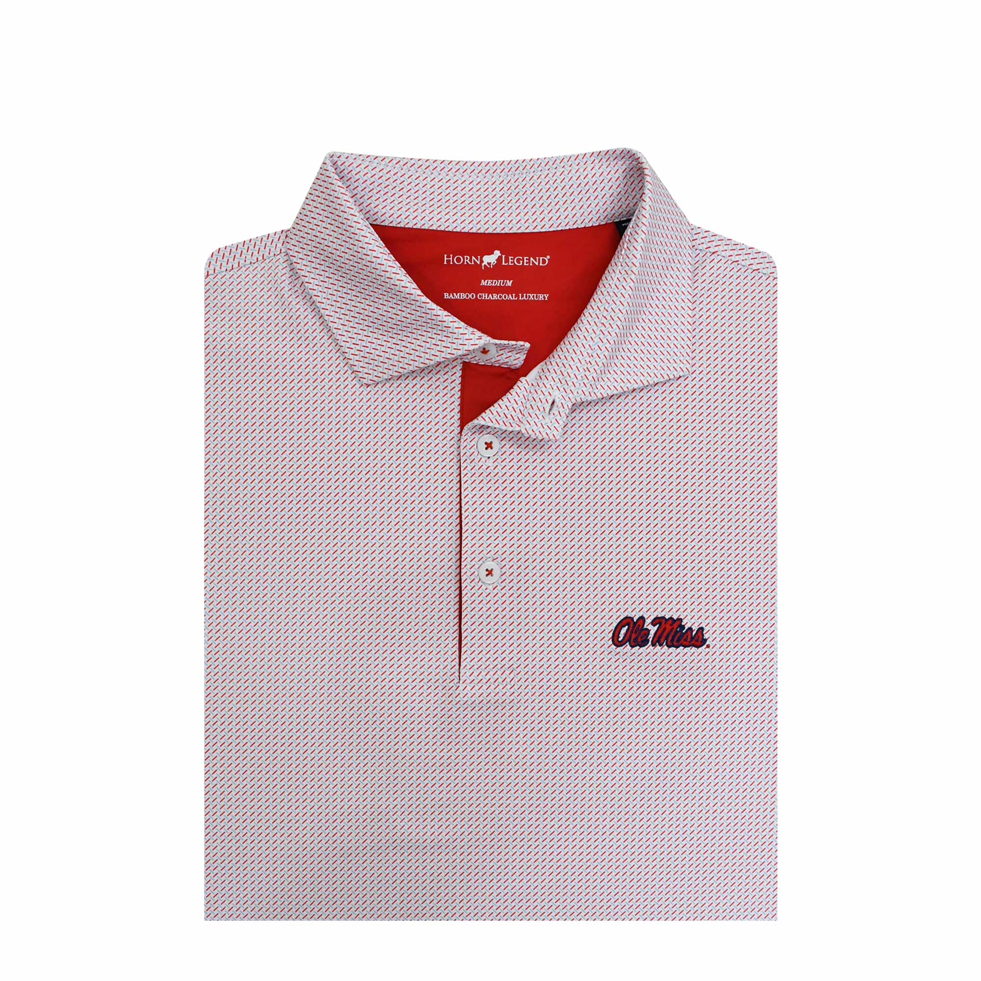 Horn Legend Red, White, and Blue Dashed Patterned Ole Miss Polo