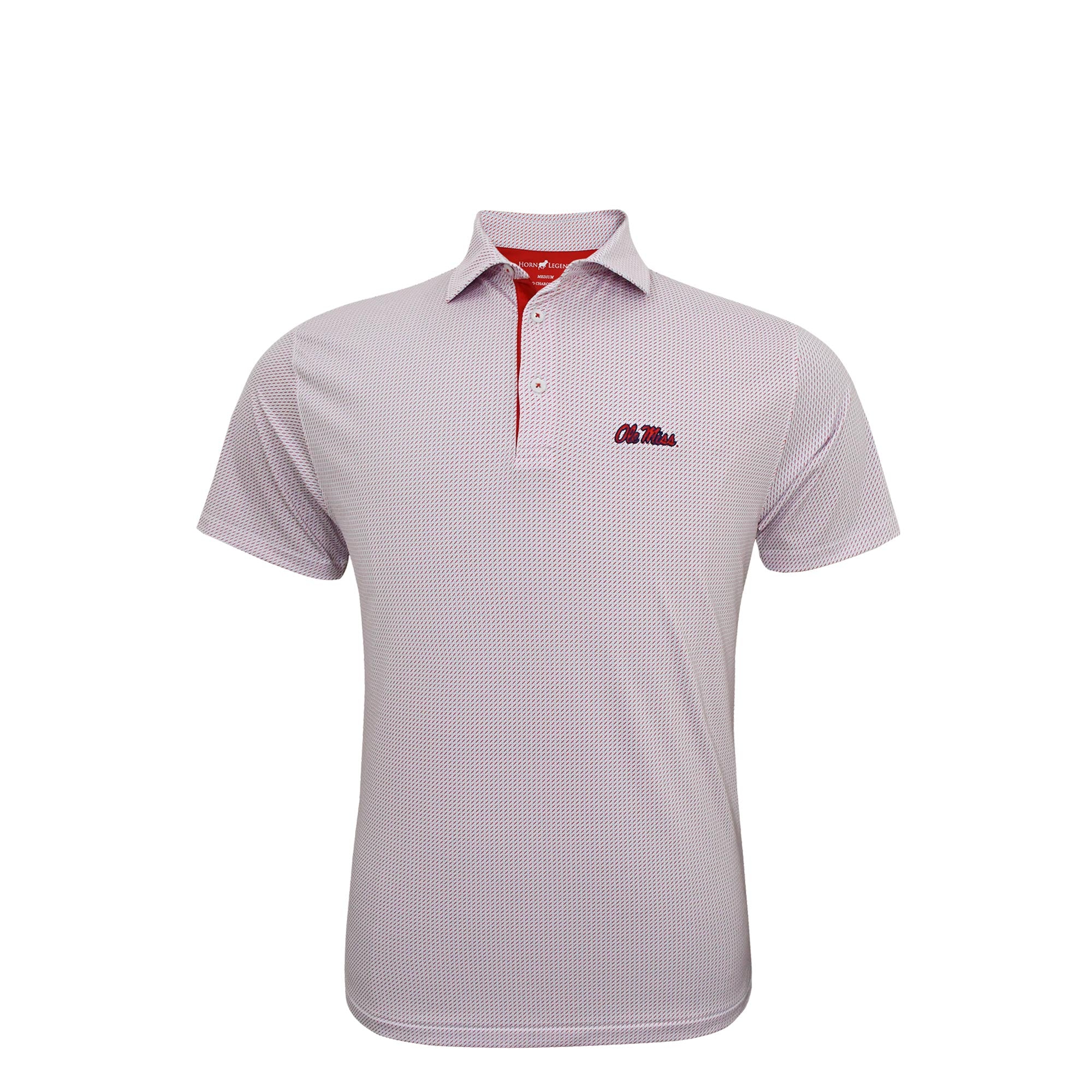 Horn Legend Red, White, and Blue Dashed Patterned Ole Miss Polo