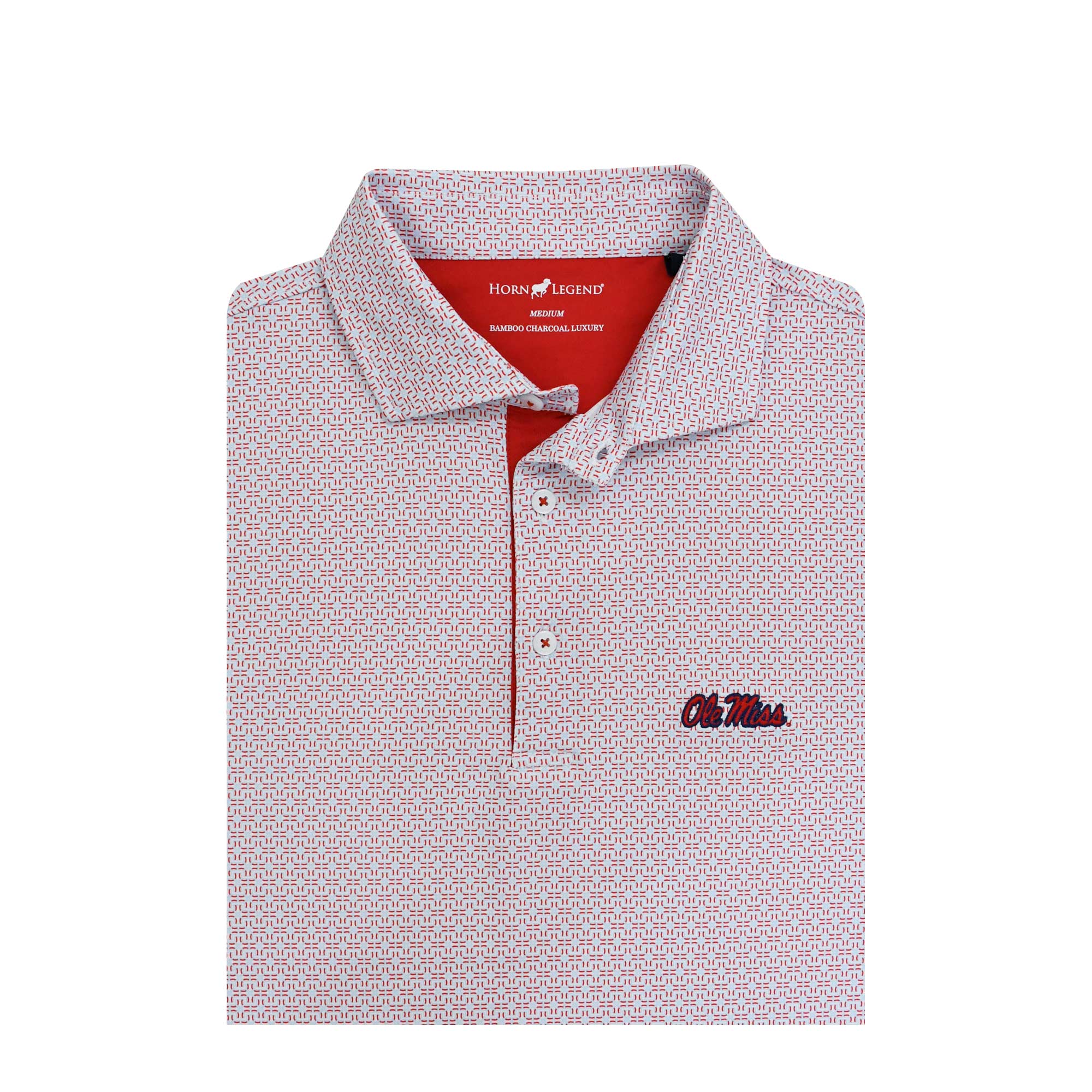 Horn Legend Blue, White, and Red Cross Patterned Ole Miss Polo