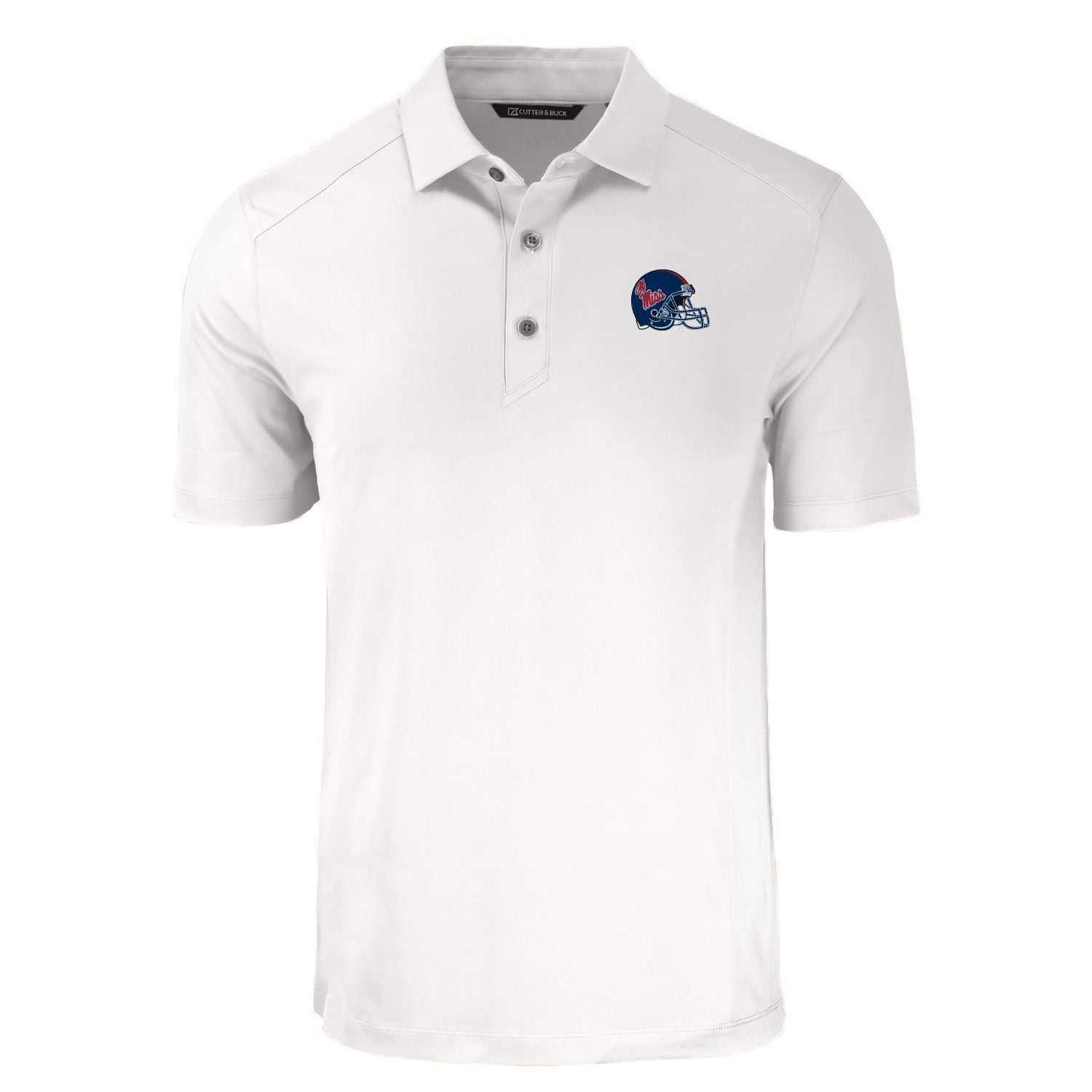Cutter & Buck Ole Miss White Polo with Navy Blue Football Helmet