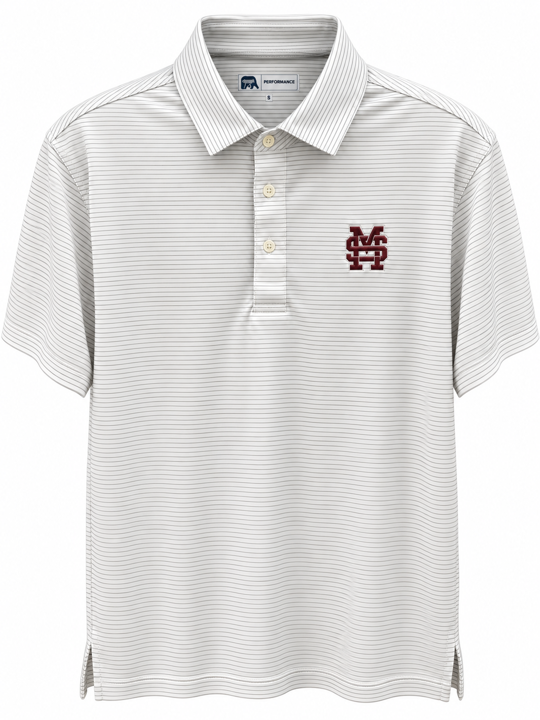 Onward Reserve Mississippi State "Birdie" Stripe Polo - White and Grey with M Over S