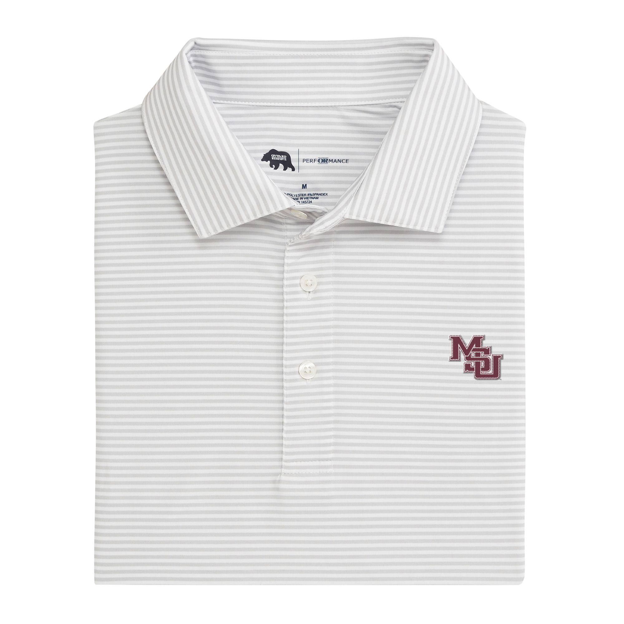 Mississippi State Echo Stripe Performance Polo with Interlocking MSU - Grey and White Stripe